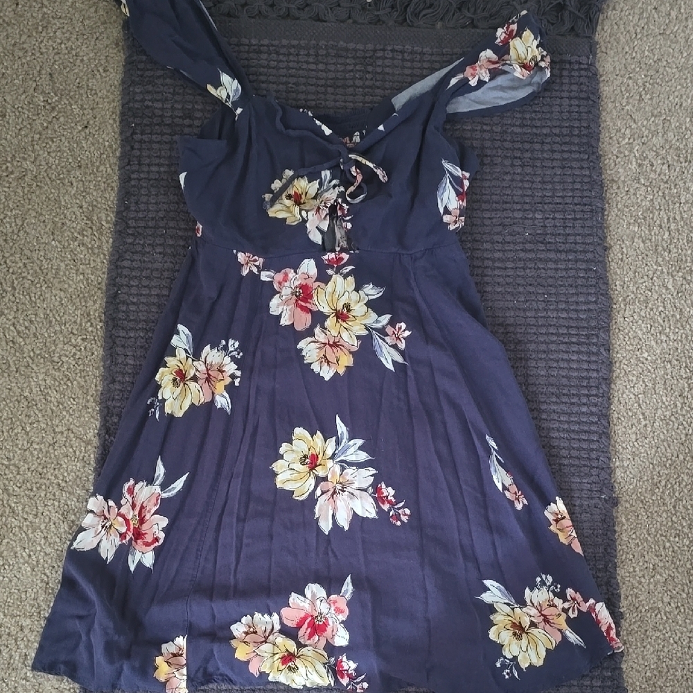 Floral Off-Shoulder Navy Dress